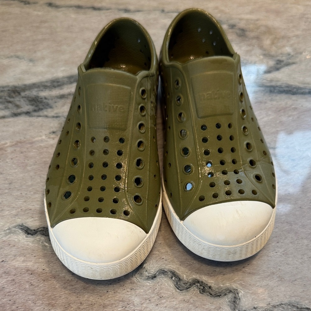 Olive Green Slip-On Shoes with White Soles